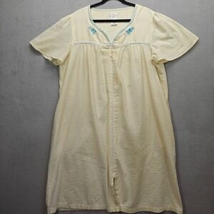 Vintage Simply Basic Seersucker Mumu Womens XL Zip Up House Robe Embroidered